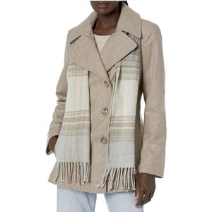 London Fog - Taupe Double Breasted Peacoat With Scarf #1092